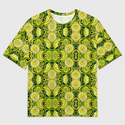 Мужская футболка оверсайз Зеленые узоры: волны абстракции