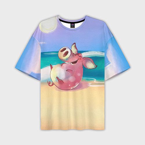 Мужская футболка оверсайз Свинка на пляже хохочет / 3D-принт – фото 1