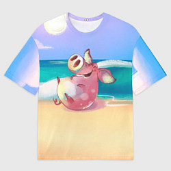 Мужская футболка оверсайз Свинка на пляже хохочет