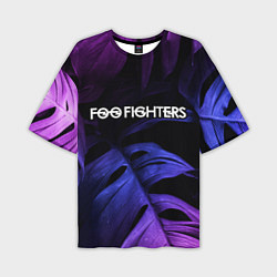 Мужская футболка оверсайз Foo Fighters neon monstera