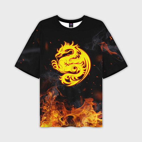 Мужская футболка оверсайз Огнедышащий дракон и пламя / 3D-принт – фото 1