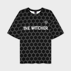 Мужская футболка оверсайз The Witcher glitch на темном фоне: символ сверху