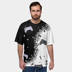 Футболка оверсайз мужская Джойстики чёрно-белые, цвет: 3D-принт — фото 2