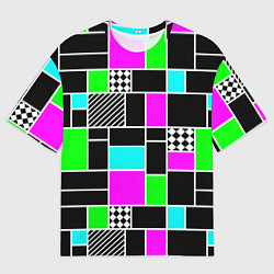 Мужская футболка оверсайз Неоновый геометрический узор на черном