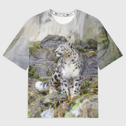 Мужская футболка оверсайз Снежный барс среди скал / 3D-принт – фото 1