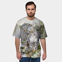 Футболка оверсайз мужская Снежный барс среди скал, цвет: 3D-принт — фото 2