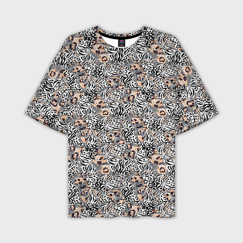 Мужская футболка оверсайз Тигрово-леопардовый геометрический / 3D-принт – фото 1