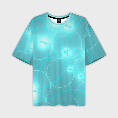 Мужская футболка оверсайз Голубая неоновая абстрактная геометрия / 3D-принт – фото 1