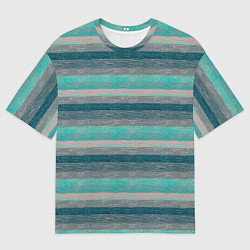 Мужская футболка оверсайз Серые, зеленые полосы с текстурой дерева