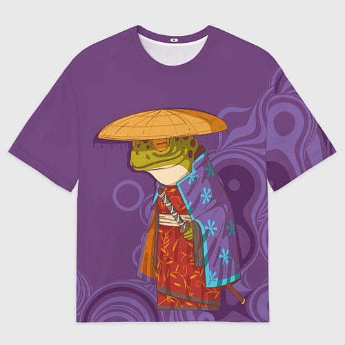 Мужская футболка оверсайз Лягуха-самурай на фиолетовом фоне / 3D-принт – фото 1