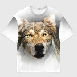 Мужская футболка оверсайз Волк: зима