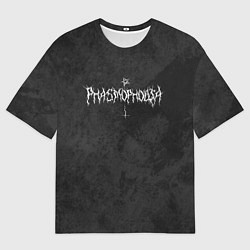 Мужская футболка оверсайз Phasmophobia пентаграмма и крест на сером фоне