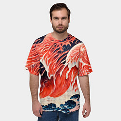 Футболка оверсайз мужская Великая красная волна, цвет: 3D-принт — фото 2