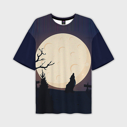 Мужская футболка оверсайз Волчица и луна / 3D-принт – фото 1