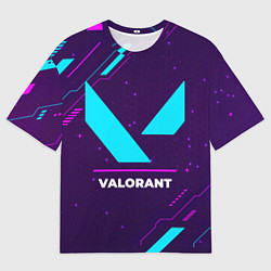 Мужская футболка оверсайз Символ Valorant в неоновых цветах на темном фоне