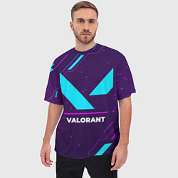 Футболка оверсайз мужская Символ Valorant в неоновых цветах на темном фоне, цвет: 3D-принт — фото 2
