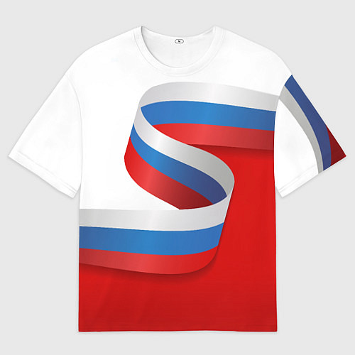Мужская футболка оверсайз Лента триколор на красно-белом фоне / 3D-принт – фото 1