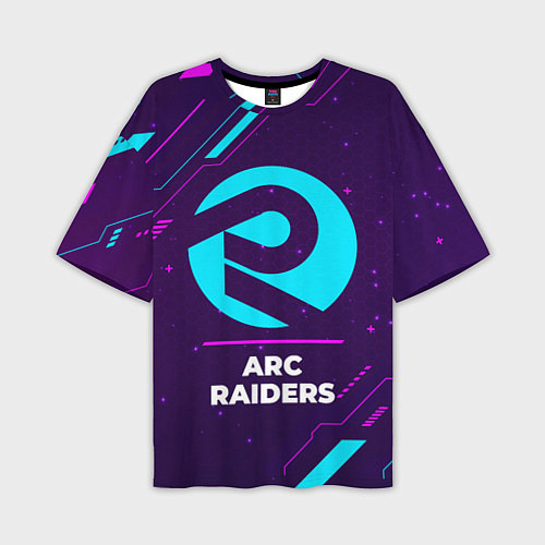 Мужская футболка оверсайз Символ ARC Raiders в неоновых цветах на темном фон / 3D-принт – фото 1