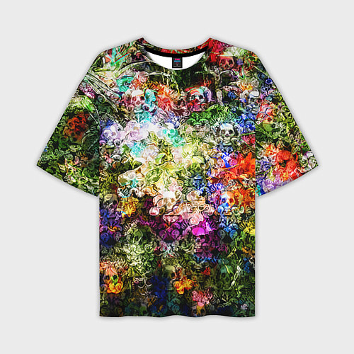 Мужская футболка оверсайз Цветы на черепах / 3D-принт – фото 1