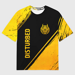 Футболка оверсайз мужская Disturbed - gold gradient: символ и надпись вертик, цвет: 3D-принт