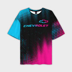 Мужская футболка оверсайз Chevrolet - neon gradient: символ сверху