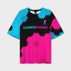 Мужская футболка оверсайз Counter Strike - neon gradient: символ сверху