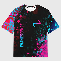 Мужская футболка оверсайз Evanescence - neon gradient: символ и надпись верт