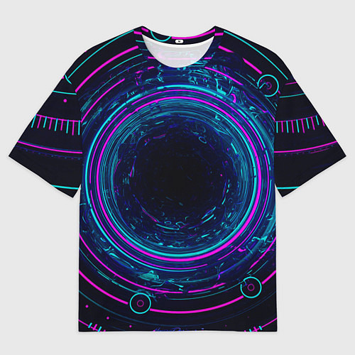 Мужская футболка оверсайз Неоновый тоннель - портал / 3D-принт – фото 1
