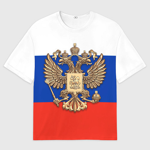 Мужская футболка оверсайз Герб России на фоне флага / 3D-принт – фото 1