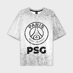 Мужская футболка оверсайз PSG с потертостями на светлом фоне