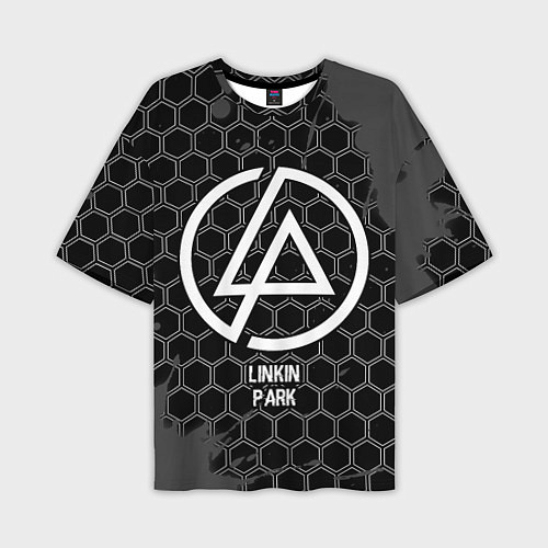 Мужская футболка оверсайз Linkin Park glitch на темном фоне / 3D-принт – фото 1
