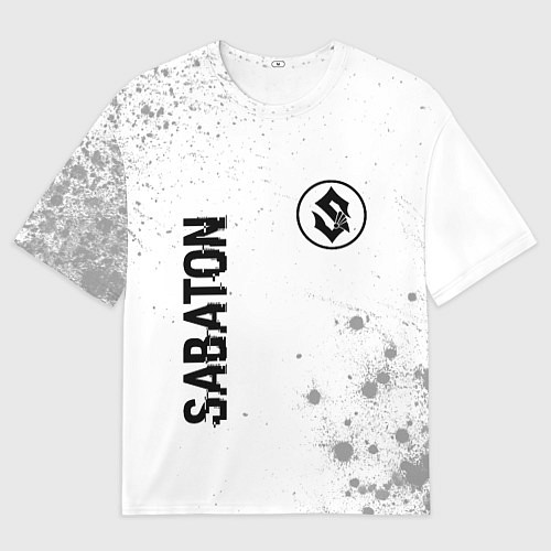 Мужская футболка оверсайз Sabaton glitch на светлом фоне: символ и надпись в / 3D-принт – фото 1