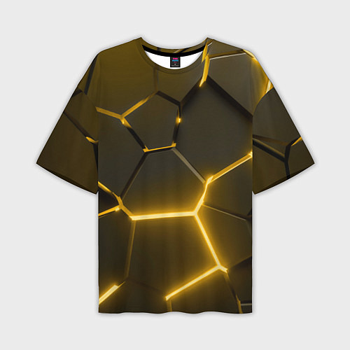 Мужская футболка оверсайз Золотые неоновые геометрические плиты / 3D-принт – фото 1