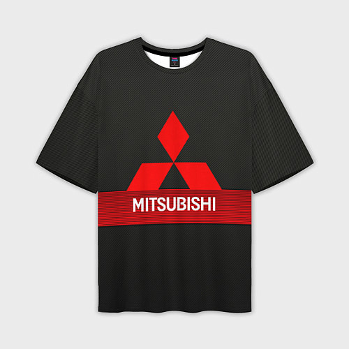 Мужская футболка оверсайз Mitsubishi - логотип - красная полоса / 3D-принт – фото 1