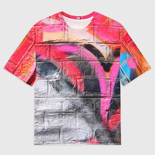 Мужская футболка оверсайз Граффити на кирпичной стене - фрагмент / 3D-принт – фото 1