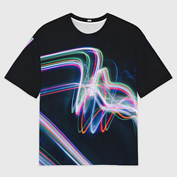 Мужская футболка оверсайз Абстрактные световые линии во тьме