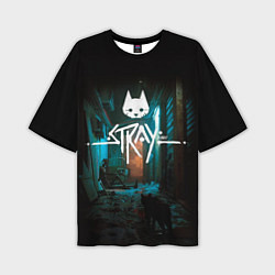 Мужская футболка оверсайз Stray кот в ночи