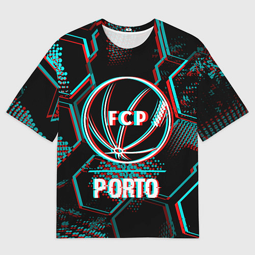 Мужская футболка оверсайз Porto FC в стиле glitch на темном фоне / 3D-принт – фото 1