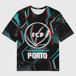 Футболка оверсайз мужская Porto FC в стиле glitch на темном фоне, цвет: 3D-принт