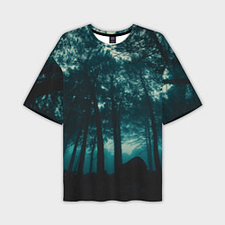 Мужская футболка оверсайз Тёмный лес на закате