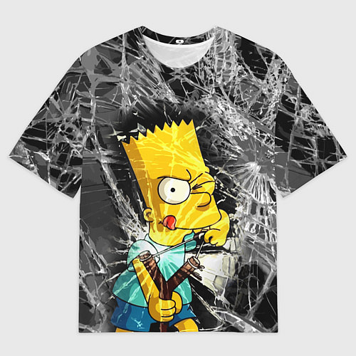Мужская футболка оверсайз Барт Симпсон разбил из рогатки стекло / 3D-принт – фото 1