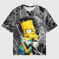 Футболка оверсайз мужская Барт Симпсон разбил из рогатки стекло, цвет: 3D-принт