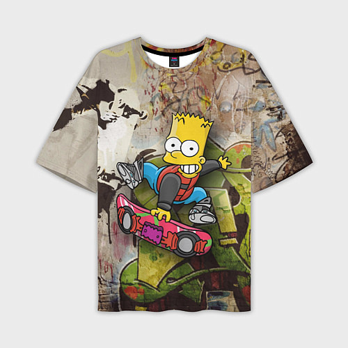 Мужская футболка оверсайз Скейтбордист Барт Симпсон на фоне граффити / 3D-принт – фото 1