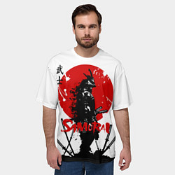 Футболка оверсайз мужская Самурай, Катаны и Красное Солнце, цвет: 3D-принт — фото 2