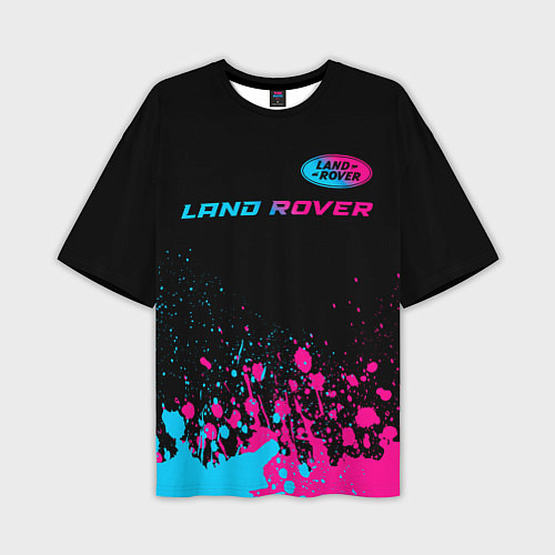 Мужская футболка оверсайз Land Rover - neon gradient: символ сверху / 3D-принт – фото 1