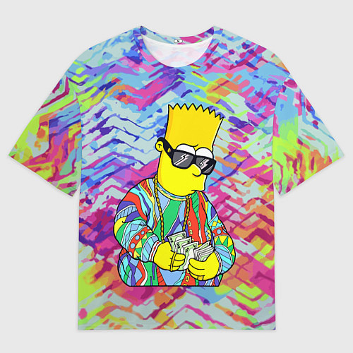 Мужская футболка оверсайз Барт Симпсон в тёмных очках считает бабло / 3D-принт – фото 1
