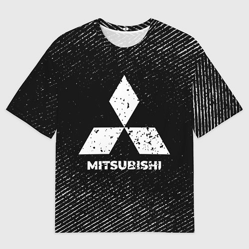 Мужская футболка оверсайз Mitsubishi с потертостями на темном фоне / 3D-принт – фото 1