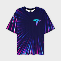 Мужская футболка оверсайз Tesla neon speed lines