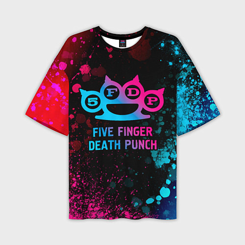 Мужская футболка оверсайз Five Finger Death Punch - neon gradient / 3D-принт – фото 1