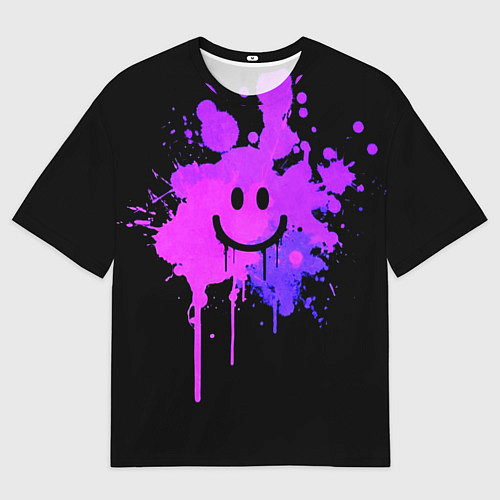 Мужская футболка оверсайз Неоновый улыбающийся смайлик / 3D-принт – фото 1